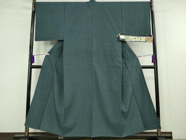 平和屋本店▽極上　男性　本場結城紬　重要無形文化財　単衣　色無地　青藍色　証紙付き　逸品　DZAA8145kh6