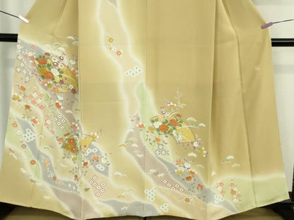 平和屋本店●極上　創業460年・千總　訪問着　駒刺繍　地紙吉祥花文　濃い蒸栗色地　暈し染め　金彩　大丸扱い　逸品　DZAB6344kh6