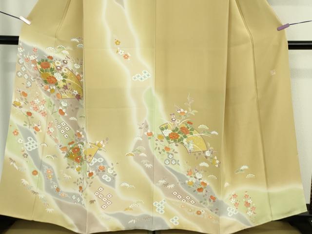 平和屋本店●極上　創業460年・千總　訪問着　駒刺繍　地紙吉祥花文　濃い蒸栗色地　暈し染め　金彩　大丸扱い　逸品　DZAB6344kh6