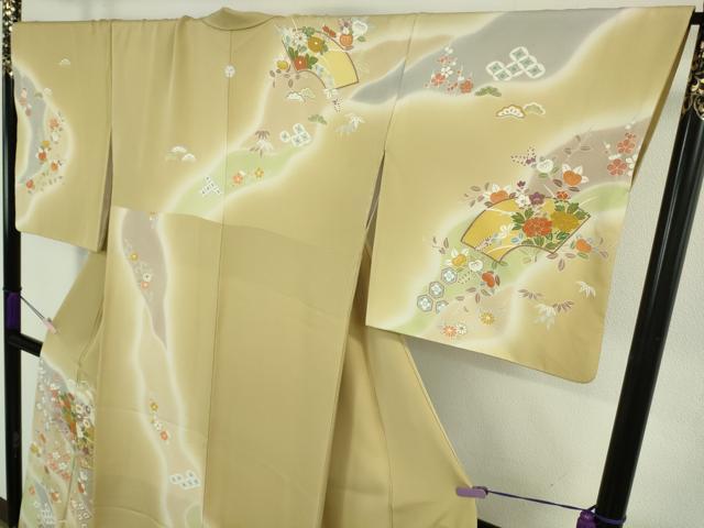 平和屋本店●極上　創業460年・千總　訪問着　駒刺繍　地紙吉祥花文　濃い蒸栗色地　暈し染め　金彩　大丸扱い　逸品　DZAB6344kh6