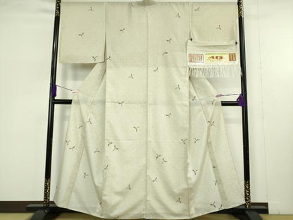 平和屋本店＊極上　夏物　石川県指定無形文化財　夏牛首紬　白山工房　手織り　蜻蛉　トンボ　砂色地　証紙付き　逸品　DZAA8494kh6
