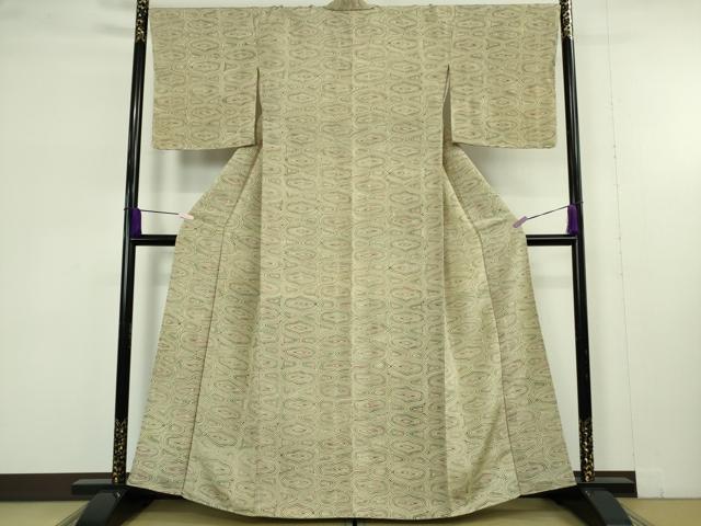 平和屋本店●極上　創業460年・千總　小紋　本草木染　幾何学文様　鬼しぼ縮緬　反端付き　逸品　DZAB7682kh6