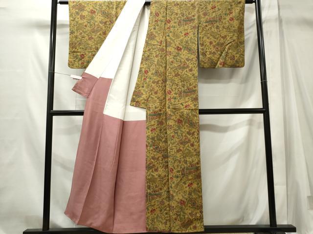 平和屋着物■上質な紬　更紗花唐草文　正絹　逸品　CABL5625ou