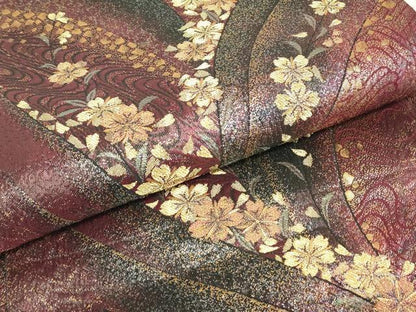 平和屋着物▼両面　六通柄袋帯　舞桜文　金糸　正絹　逸品　DABK4124az