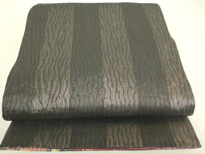 平和屋着物▼両面　六通柄袋帯　舞桜文　金糸　正絹　逸品　DABK4124az