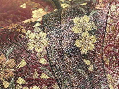 平和屋着物▼両面　六通柄袋帯　舞桜文　金糸　正絹　逸品　DABK4124az