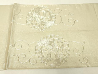 平和屋着物▼太鼓柄袋帯　駒刺繍　総刺繍　鳳凰唐草文　銀糸　正絹　逸品　DABK4087az