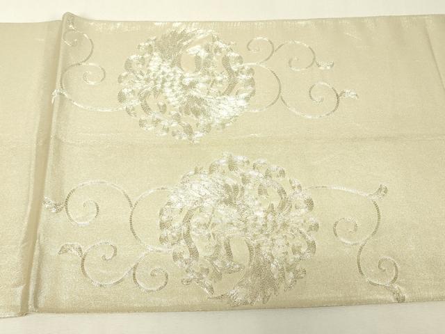 平和屋着物▼太鼓柄袋帯　駒刺繍　総刺繍　鳳凰唐草文　銀糸　正絹　逸品　DABK4087az