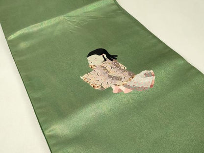 平和屋着物▼総刺繍　太鼓柄袋帯　童子遊び　金糸　引箔　正絹　逸品　DABK4142az