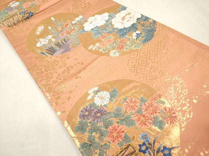 平和屋本店▼西陣　橋本テル織物謹製　六通柄袋帯　唐織　九百錦　琳派春秋文　本金箔　証紙付き　正絹　逸品　DABK5077ea