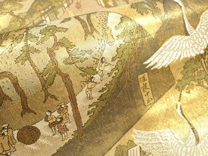 平和屋本店▼西陣　廣部商事謹製　佐賀錦　全通全景柄袋帯　東海道名所絵図　本金二重箔　証紙付き　逸品　未使用　DABK5071ea
