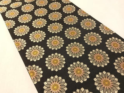 平和屋着物●六通柄袋帯　花尽くし　黒地　正絹　逸品　未使用　CABM9179vp