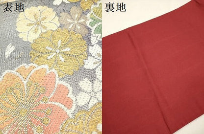 平和屋着物▼六通柄袋帯　舞桜文　金銀糸　正絹　逸品　DABK5049ea