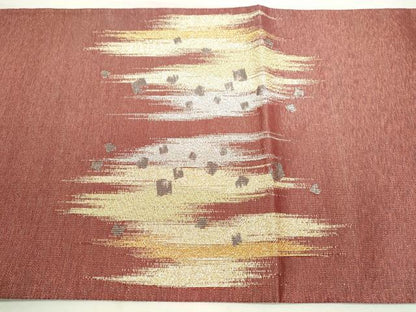 平和屋着物◎太鼓柄袋帯　箔散らし霞文　金銀糸　正絹　逸品　DABK8539cm