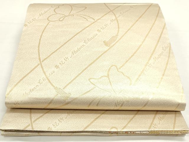 平和屋着物◎両面　六通柄袋帯　唐織　舞蝶花文　金銀糸　正絹　逸品　DABK8543cm