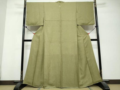 平和屋着物●上質な色無地　紋意匠　抹茶色　正絹　逸品　DABK0687ud