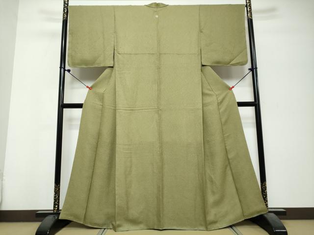 平和屋着物●上質な色無地　紋意匠　抹茶色　正絹　逸品　DABK0687ud
