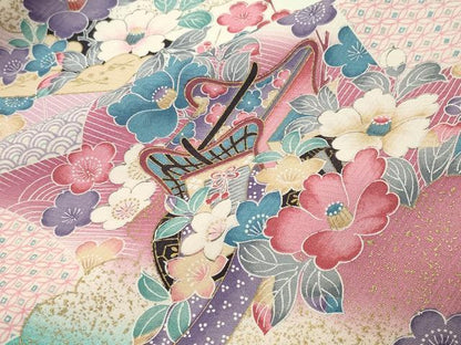平和屋着物●訪問着　御所車地紙花文　暈し染め　金彩　正絹　逸品　CABM5096gh