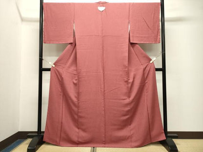 平和屋着物●上質な色無地　霞地紋　浅緋色　正絹　逸品　未使用　CABM5119gh