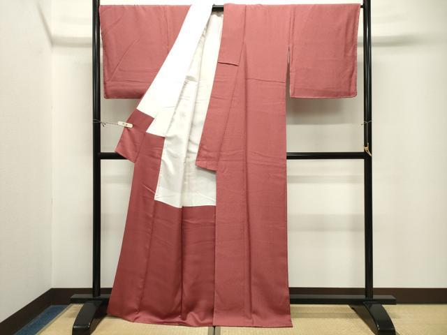 平和屋着物●上質な色無地　霞地紋　浅緋色　正絹　逸品　未使用　CABM5119gh