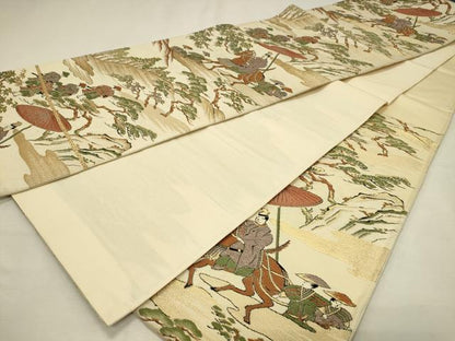 平和屋着物◎六通柄袋帯　人物枝松文　金糸　正絹　逸品　DABJ5872qp