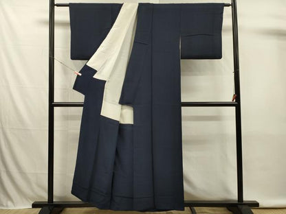 平和屋着物■上質な色無地　鮫小紋柄地紋　濃藍色　正絹　逸品　DABK6716ya