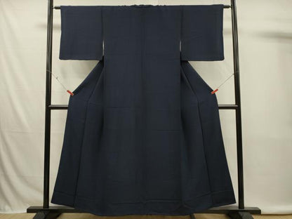 平和屋着物■上質な色無地　鮫小紋柄地紋　濃藍色　正絹　逸品　DABK6716ya