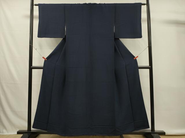 平和屋着物■上質な色無地　鮫小紋柄地紋　濃藍色　正絹　逸品　DABK6716ya