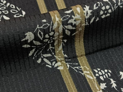 平和屋着物■上質な小紋　流水花文　暈し染め　黒地　正絹　逸品　BAAY9155yc
