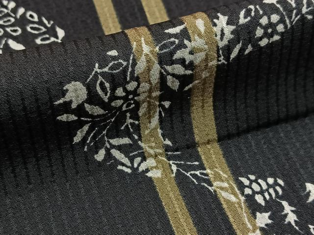 平和屋着物■上質な小紋　流水花文　暈し染め　黒地　正絹　逸品　BAAY9155yc