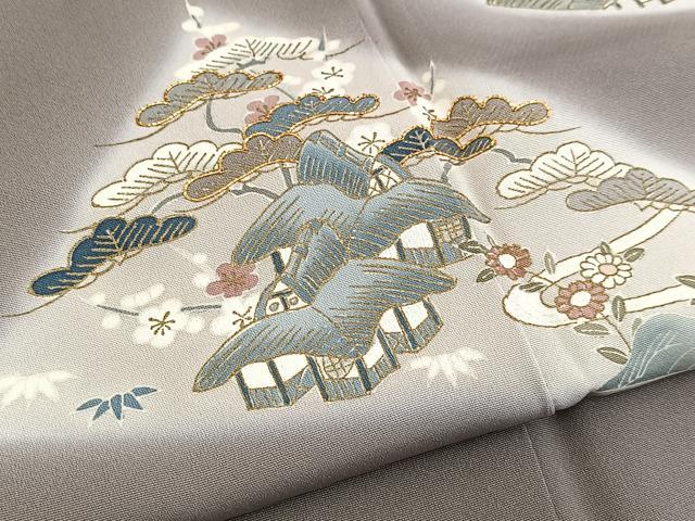 平和屋着物■訪問着　駒刺繍　松竹梅風景文　暈し染め　金彩　正絹　逸品　BAAY9160yc