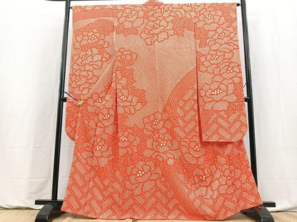 平和屋着物●豪華振袖　総絞り　籬牡丹文　正絹　逸品　BAAY9156yc