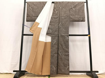 平和屋着物■本場大島紬　9マルキ　切嵌麻の葉文　正絹　逸品　BAAY9158yc