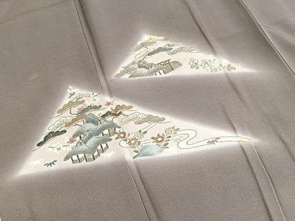 平和屋着物■訪問着　駒刺繍　松竹梅風景文　暈し染め　金彩　正絹　逸品　BAAY9160yc