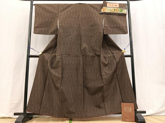 平和屋着物■本場真綿結城紬　泥染絣　立涌文　認定証付き　証紙付き　正絹　逸品　BAAY9161yc