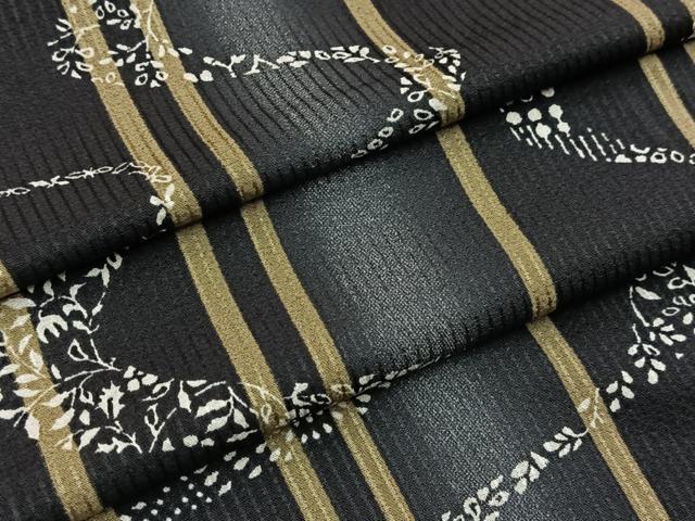 平和屋着物■上質な小紋　流水花文　暈し染め　黒地　正絹　逸品　BAAY9155yc