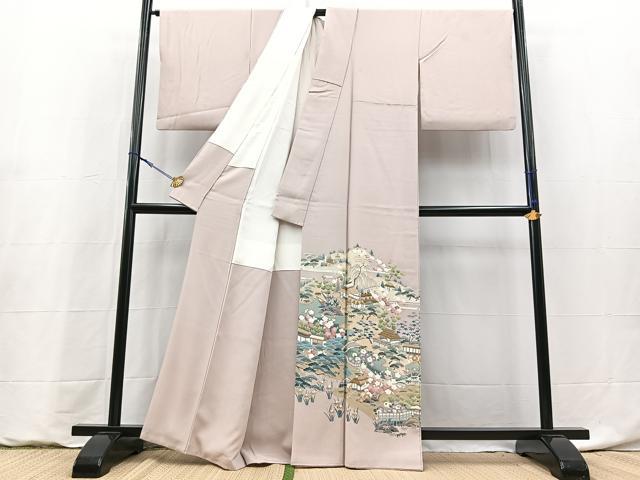 平和屋着物●豪華色留袖　友禅　作家物　松竹梅風景文　正絹　逸品　BAAY9203yc