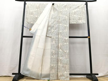 平和屋着物●本場大島紬　白大島　9マルキ　草花文　正絹　逸品　BAAY9197yc