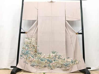 平和屋着物●豪華色留袖　友禅　作家物　松竹梅風景文　正絹　逸品　BAAY9203yc