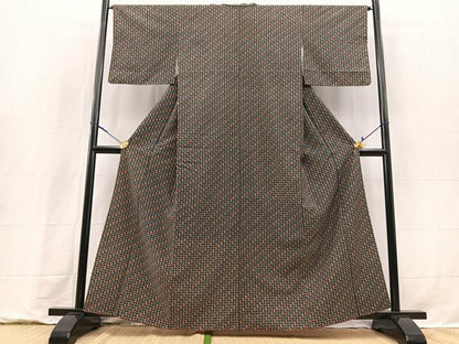 平和屋着物■上質な小紋　紬地　幾何学文様　正絹　逸品　BAAY9277yc