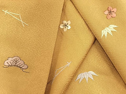 平和屋着物●豪華色留袖　総刺繍　松竹梅文　芥子色　正絹　逸品　BAAY9268yc