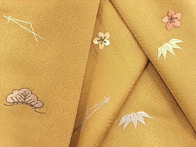 平和屋着物●豪華色留袖　総刺繍　松竹梅文　芥子色　正絹　逸品　BAAY9268yc