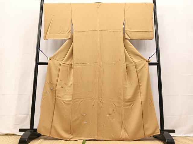 平和屋着物●豪華色留袖　総刺繍　松竹梅文　芥子色　正絹　逸品　BAAY9268yc