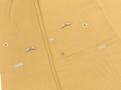 平和屋着物●豪華色留袖　総刺繍　松竹梅文　芥子色　正絹　逸品　BAAY9268yc