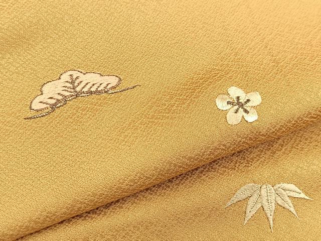 平和屋着物●豪華色留袖　総刺繍　松竹梅文　芥子色　正絹　逸品　BAAY9268yc