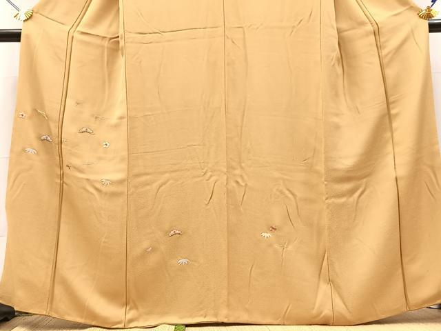 平和屋着物●豪華色留袖　総刺繍　松竹梅文　芥子色　正絹　逸品　BAAY9268yc