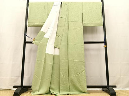 平和屋着物●上質な色無地　草花地紋　裏葉柳色　さが美扱い　ロング丈　正絹　逸品　BAAY9312yc