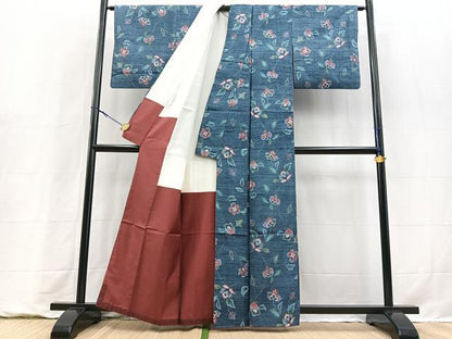 平和屋着物■上質な紬　更紗花文　正絹　逸品　BAAY9288yc
