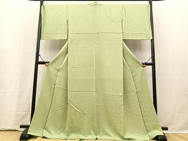 平和屋着物●上質な色無地　草花地紋　裏葉柳色　さが美扱い　ロング丈　正絹　逸品　BAAY9312yc