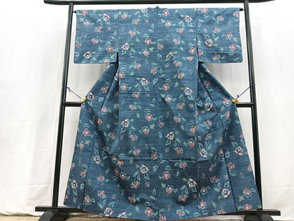 平和屋着物■上質な紬　更紗花文　正絹　逸品　BAAY9288yc